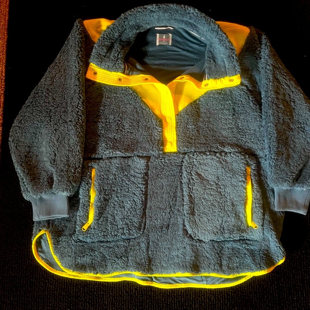 Free People Movement Blue and Yellow Teddy Jacket size medium